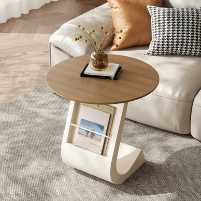 Modern Black Stone Top C-Shaped Storage Side Table