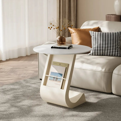 Modern Black Stone Top C-Shaped Storage Side Table