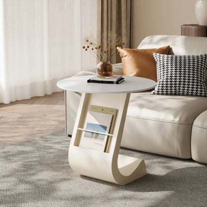 Modern Black Stone Top C-Shaped Storage Side Table