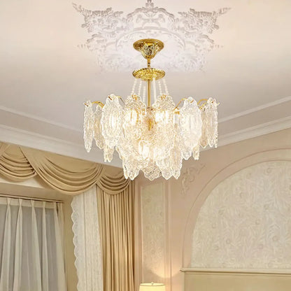 Luxurious Gold Crystal Leaf Round Pendant Chandelier