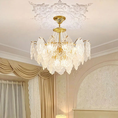 Luxurious Gold Crystal Leaf Round Pendant Chandelier