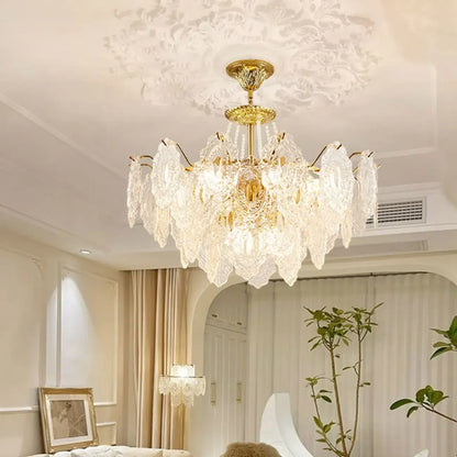 Luxurious Gold Crystal Leaf Round Pendant Chandelier