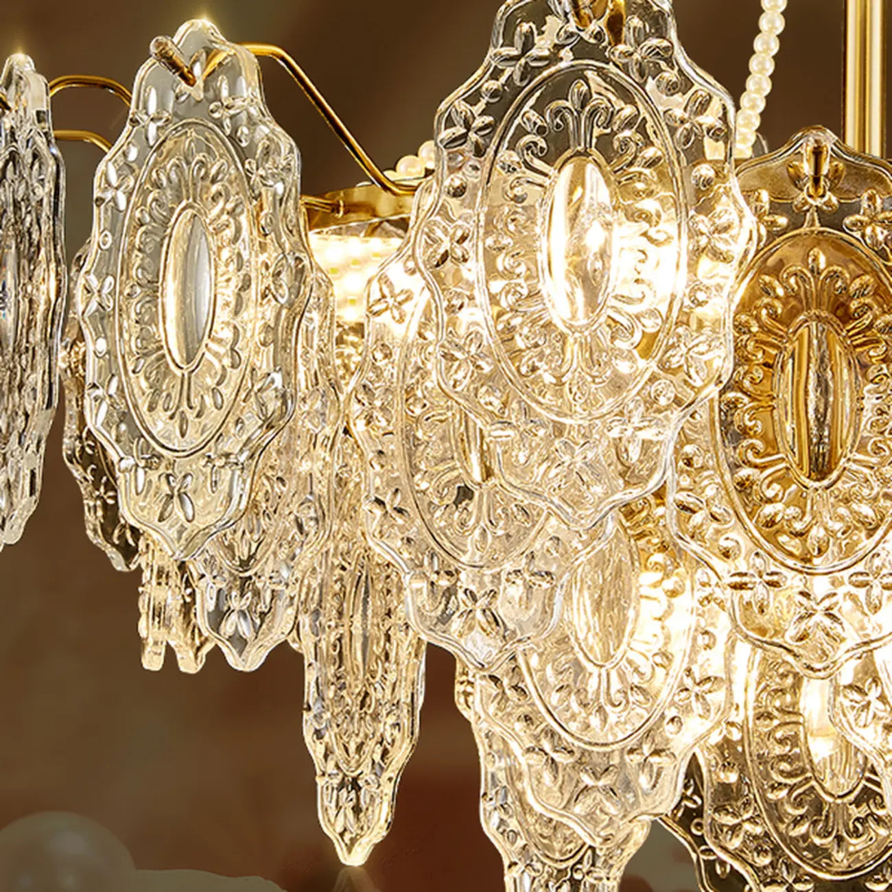 Luxurious Gold Crystal Leaf Round Pendant Chandelier