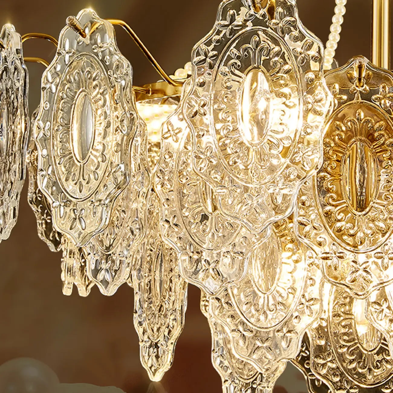 Luxurious Gold Crystal Leaf Round Pendant Chandelier
