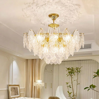 Luxurious Gold Crystal Leaf Round Pendant Chandelier