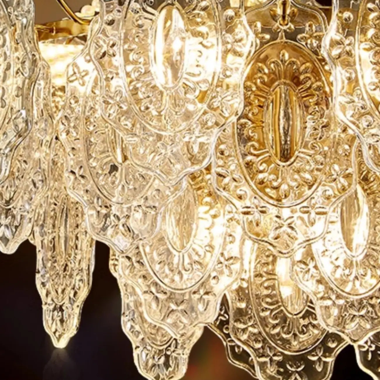 Luxurious Gold Crystal Leaf Round Pendant Chandelier
