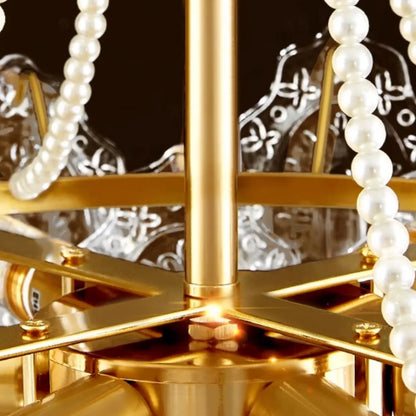 Luxurious Gold Crystal Leaf Round Pendant Chandelier