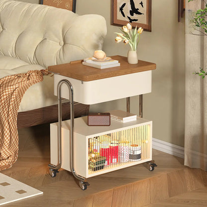 Modern Foldable Top Wheeled Side Table with Hidden Storage