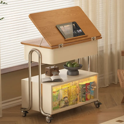Modern Foldable Top Wheeled Side Table with Hidden Storage