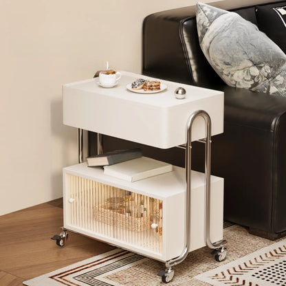 Modern Foldable Top Wheeled Side Table with Hidden Storage