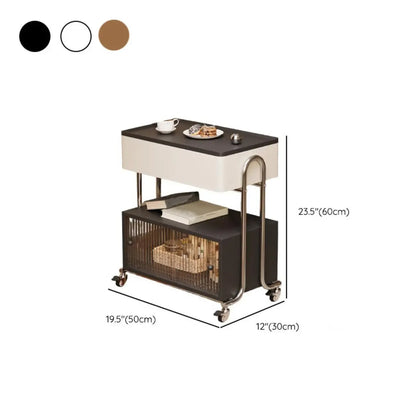 Modern Foldable Top Wheeled Side Table with Hidden Storage