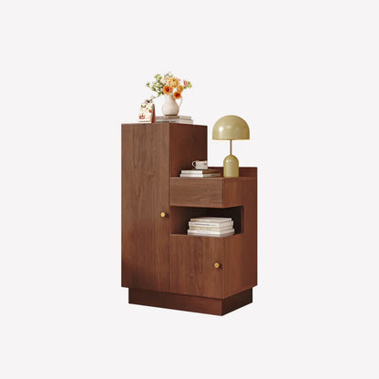 Casual Wood Color Rectangle Nightstand with 3 Cabinets