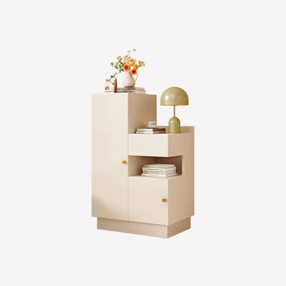 Casual Wood Color Rectangle Nightstand with 3 Cabinets