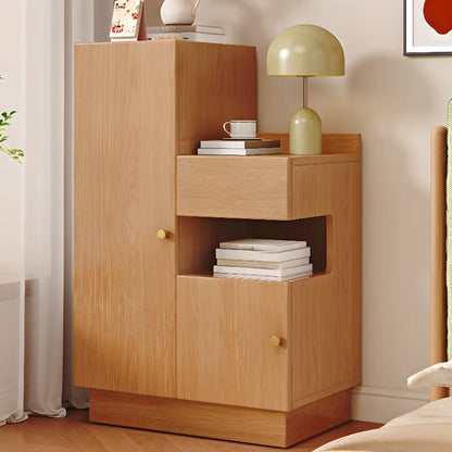 Casual Wood Color Rectangle Nightstand with 3 Cabinets