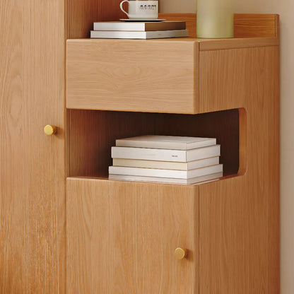 Casual Wood Color Rectangle Nightstand with 3 Cabinets