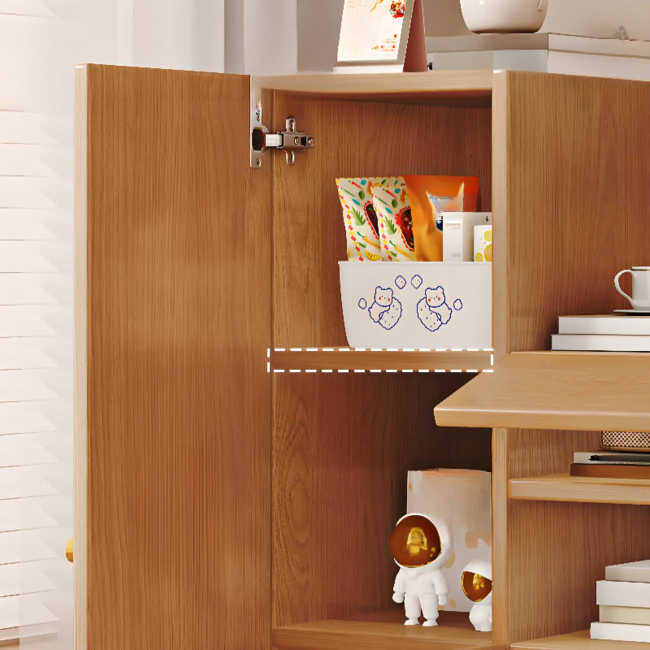 Casual Wood Color Rectangle Nightstand with 3 Cabinets