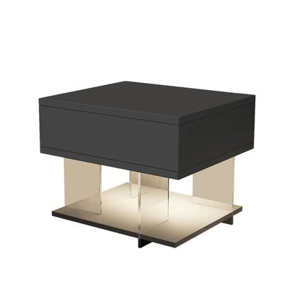 Modern Acrylic Wood Top 1 Drawer Nightstand with Light
