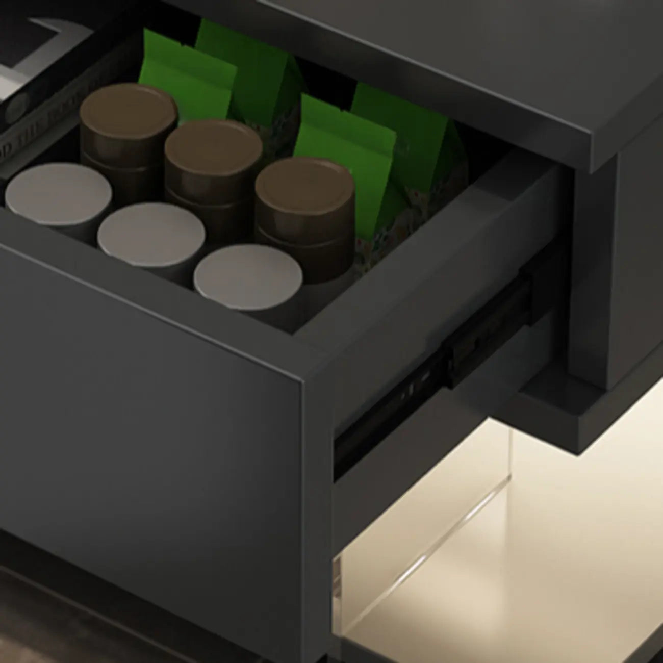 Modern Acrylic Wood Top 1 Drawer Nightstand with Light