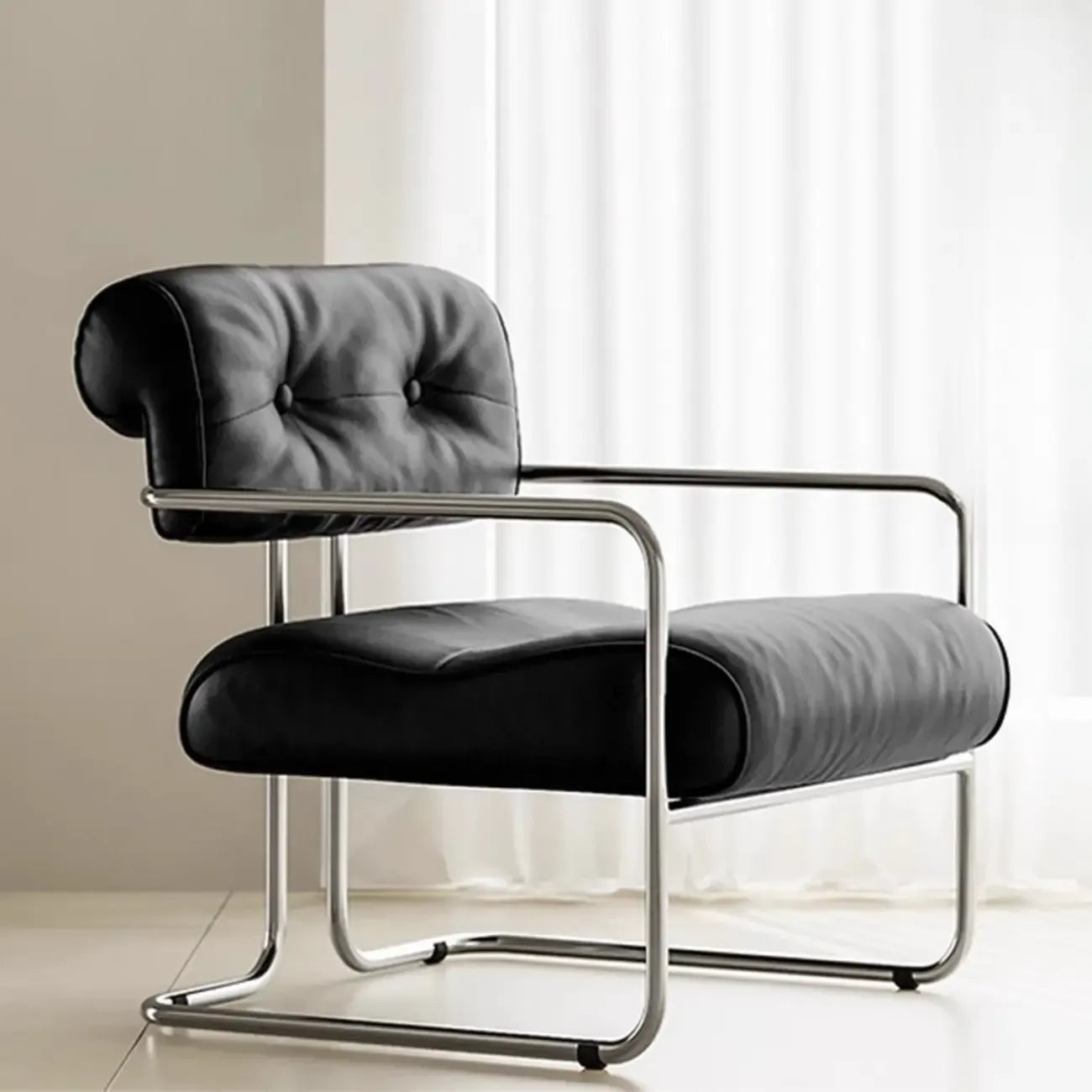 Modern Nappa Leather Solid Color Accent Chair with Arms