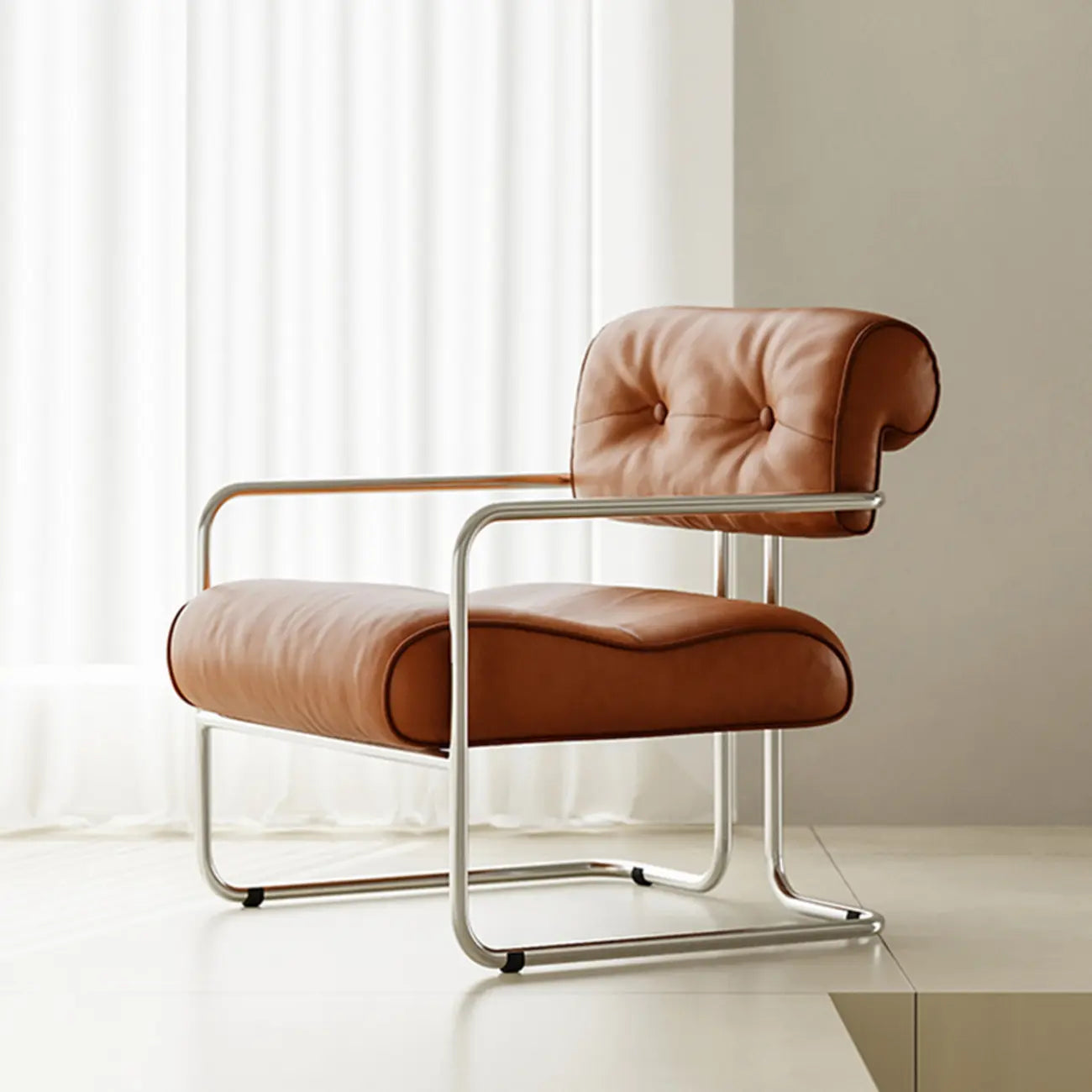 Modern Nappa Leather Solid Color Accent Chair with Arms