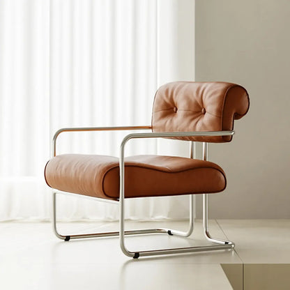 Modern Nappa Leather Solid Color Accent Chair with Arms