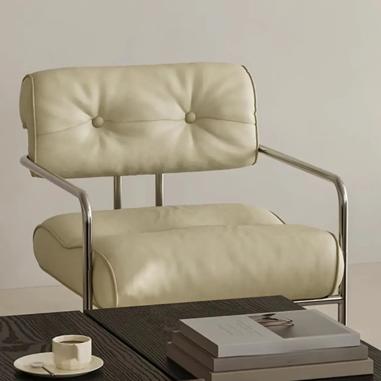 Modern Nappa Leather Solid Color Accent Chair with Arms