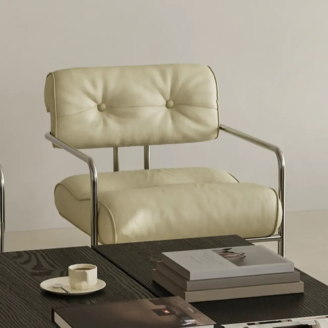 Modern Nappa Leather Solid Color Accent Chair with Arms