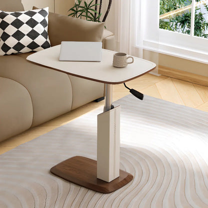 Adjustable Height Walnut Wood C Table for Living Room