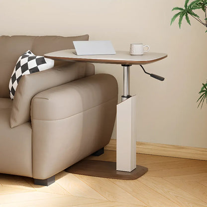 Adjustable Height Walnut Wood C Table for Living Room