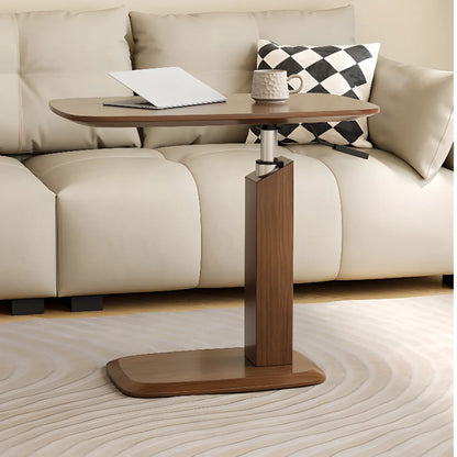 Adjustable Height Walnut Wood C Table for Living Room