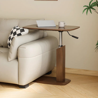 Adjustable Height Walnut Wood C Table for Living Room