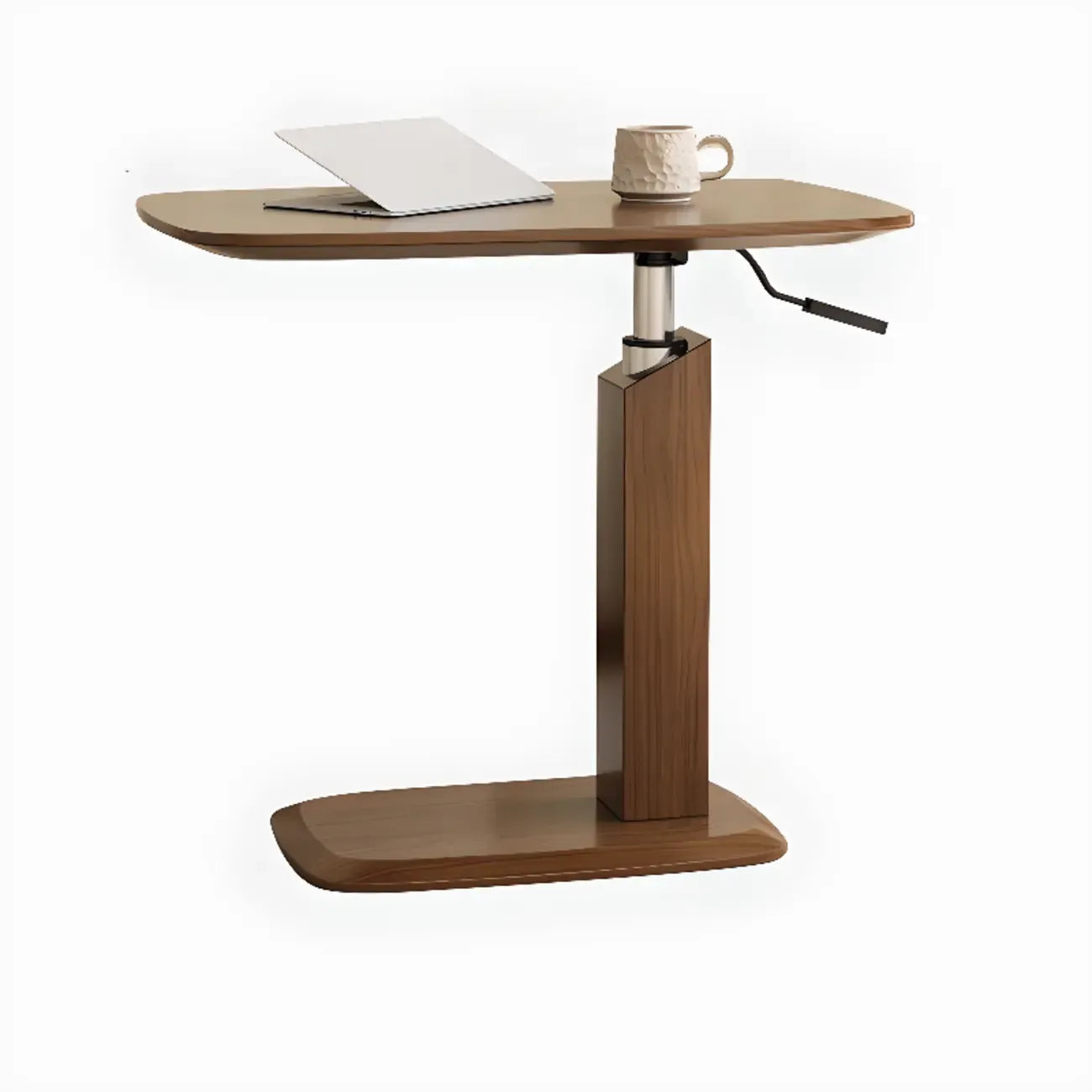 Adjustable Height Walnut Wood C Table for Living Room