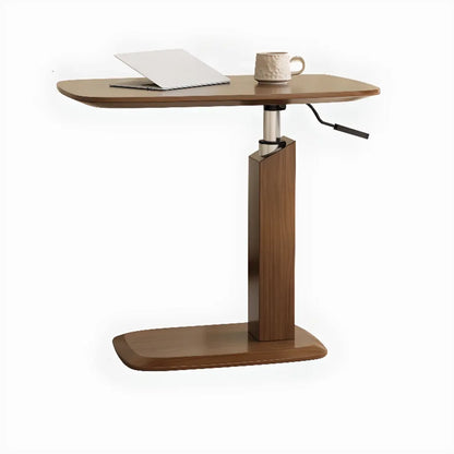 Adjustable Height Walnut Wood C Table for Living Room