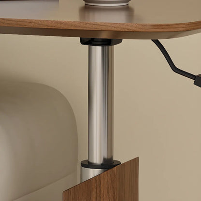 Adjustable Height Walnut Wood C Table for Living Room