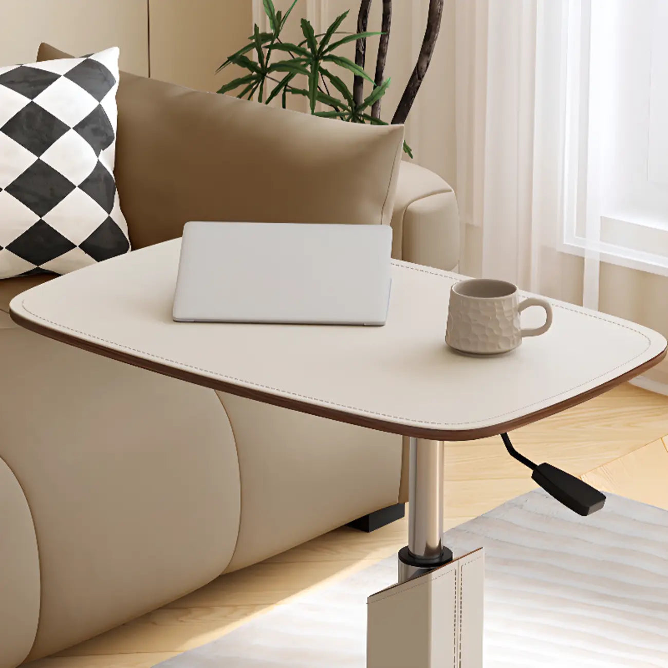 Adjustable Height Walnut Wood C Table for Living Room