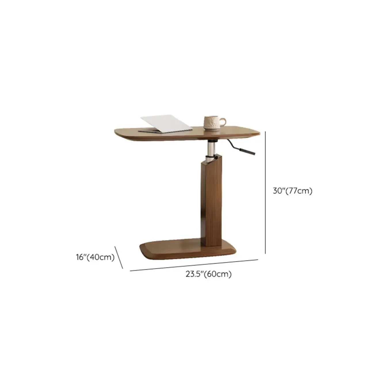 Adjustable Height Walnut Wood C Table for Living Room