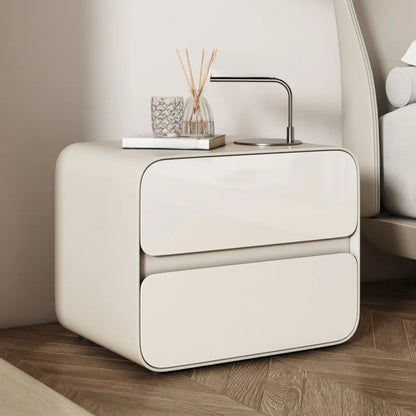 White Art Deco Faux Leather Top Storage Nightstand