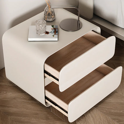 White Art Deco Faux Leather Top Storage Nightstand