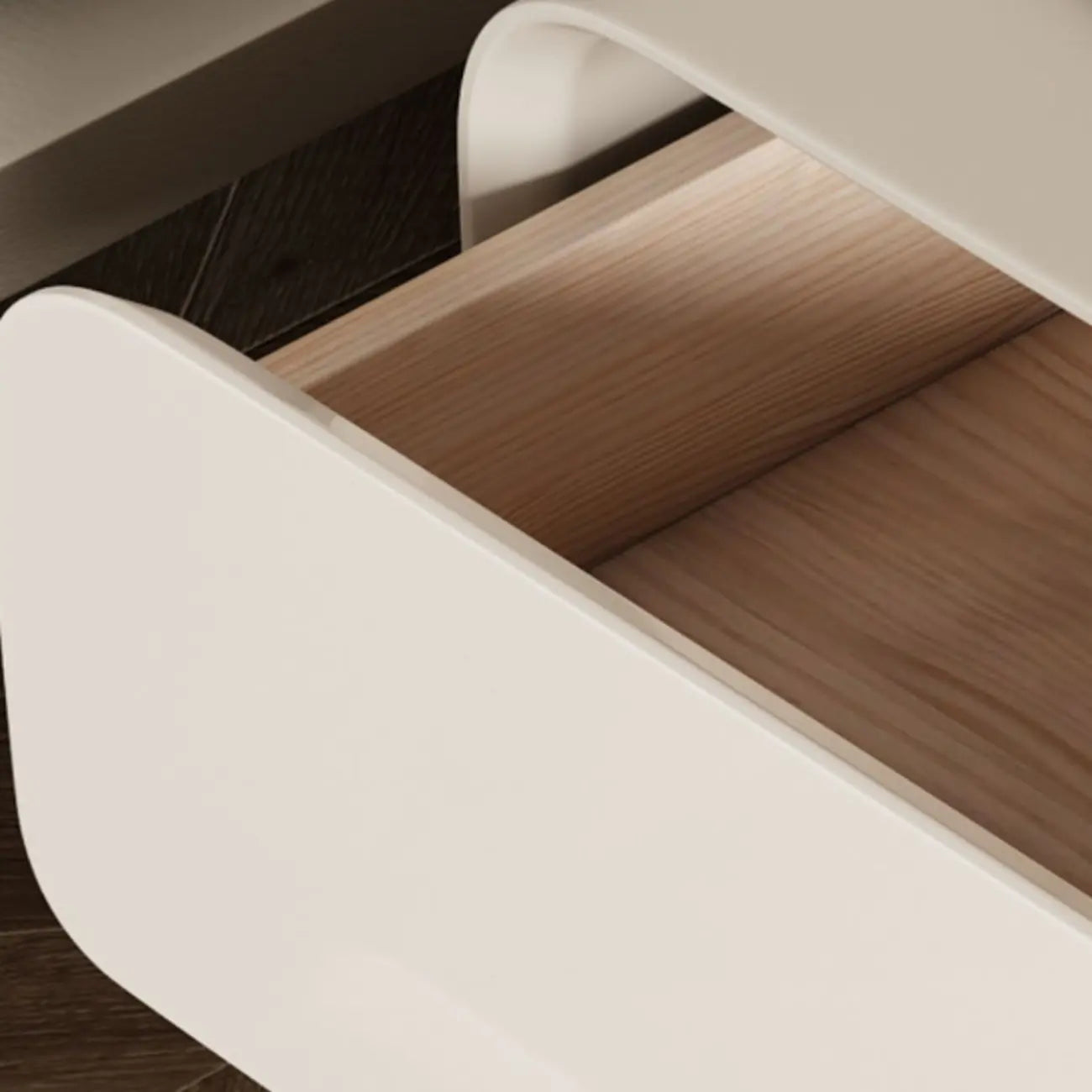 White Art Deco Faux Leather Top Storage Nightstand