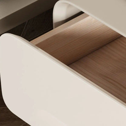 White Art Deco Faux Leather Top Storage Nightstand