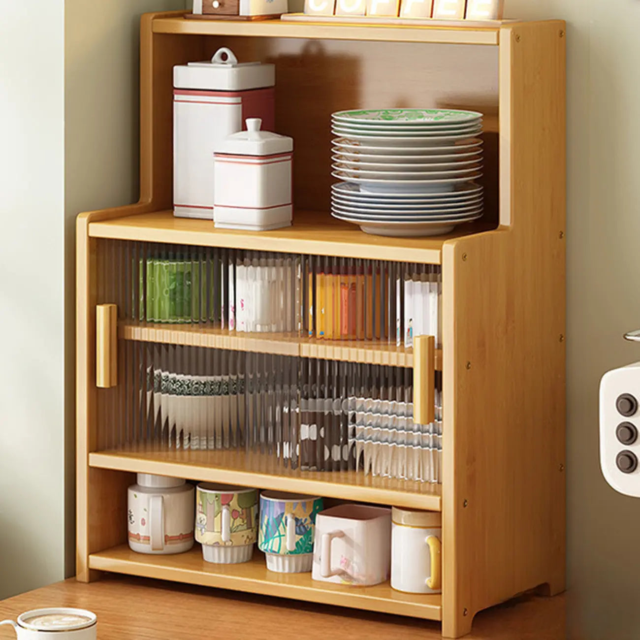 Modern Bamboo Narrow Buffet with Wood Countertop