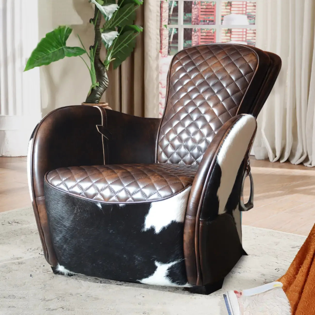 Small Accent Chair Genuine Leather Living Room