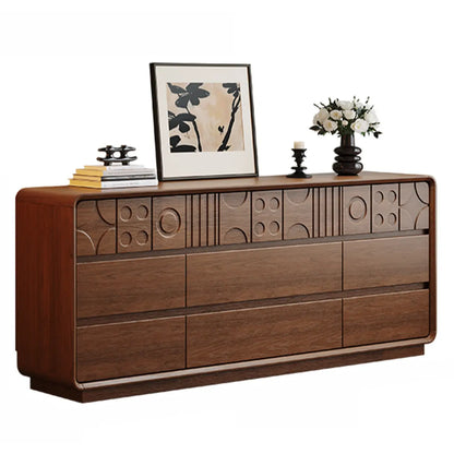Art Deco Inspired Wood Dresser with Geometric Carvings