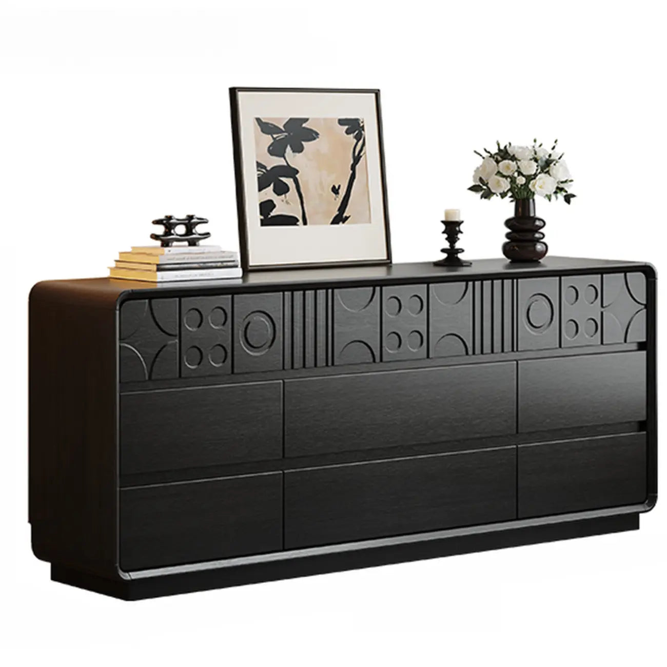 Art Deco Inspired Wood Dresser with Geometric Carvings