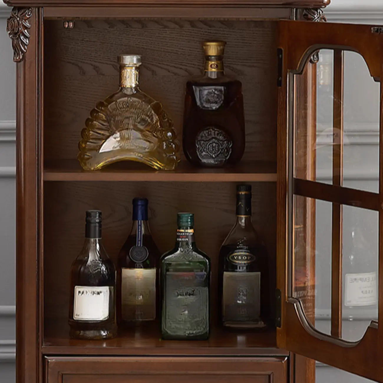 Traditional 34 Wood Wine Bar Cabinet with Drawers