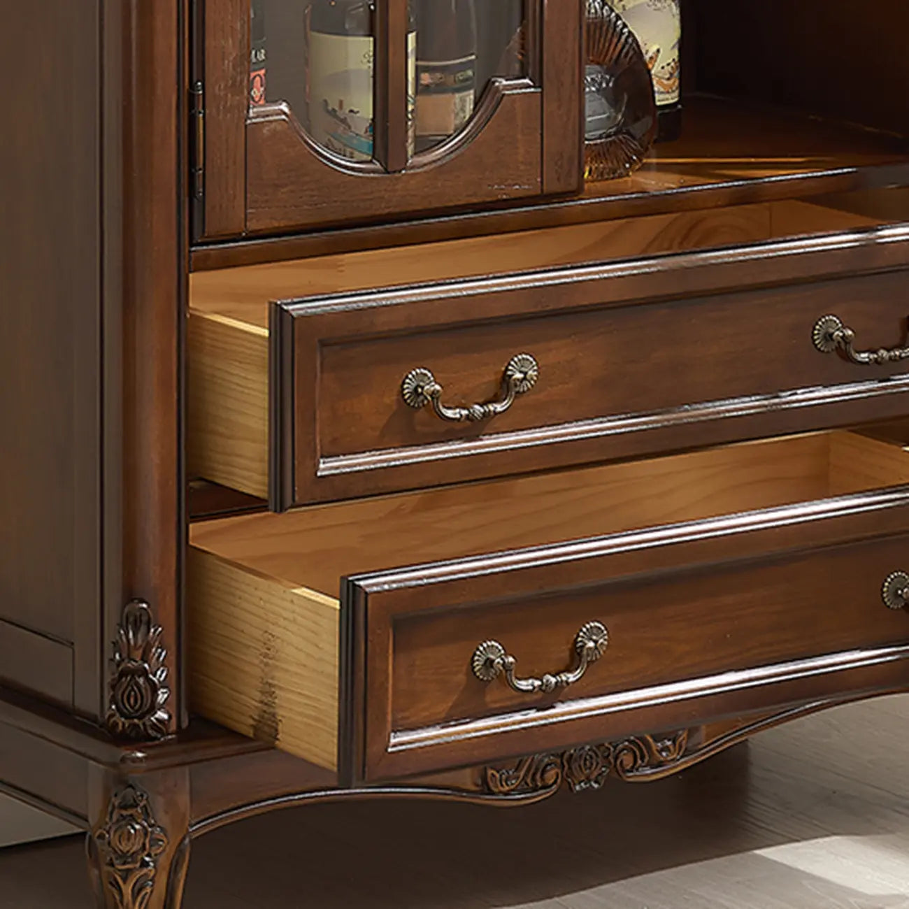 Traditional 34 Wood Wine Bar Cabinet with Drawers