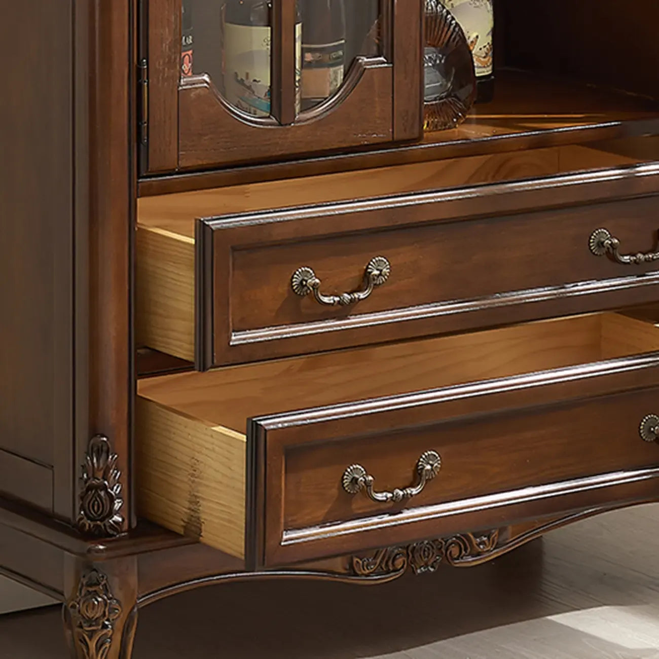 Traditional 34 Wood Wine Bar Cabinet with Drawers