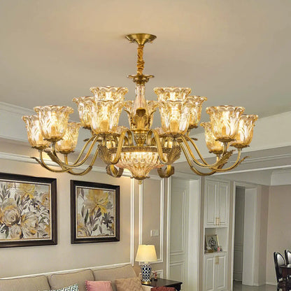 Gold Floral Glass Crystal Chandelier Elegant Design