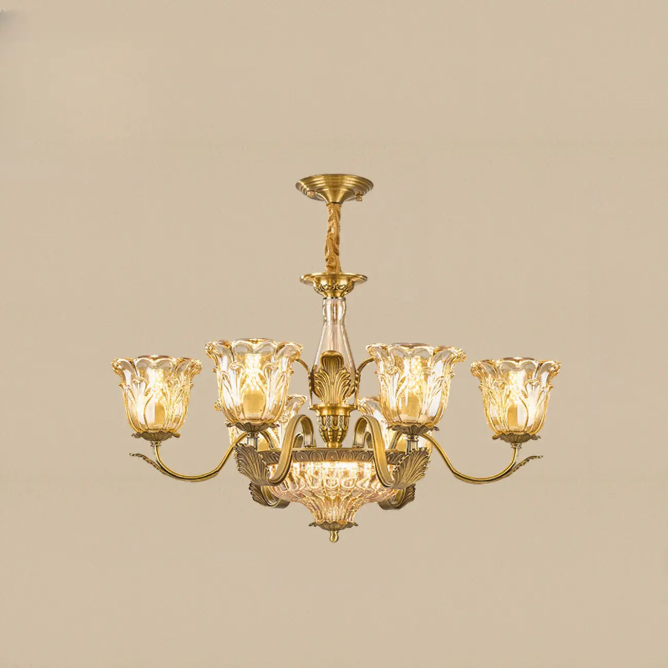 Gold Floral Glass Crystal Chandelier Elegant Design