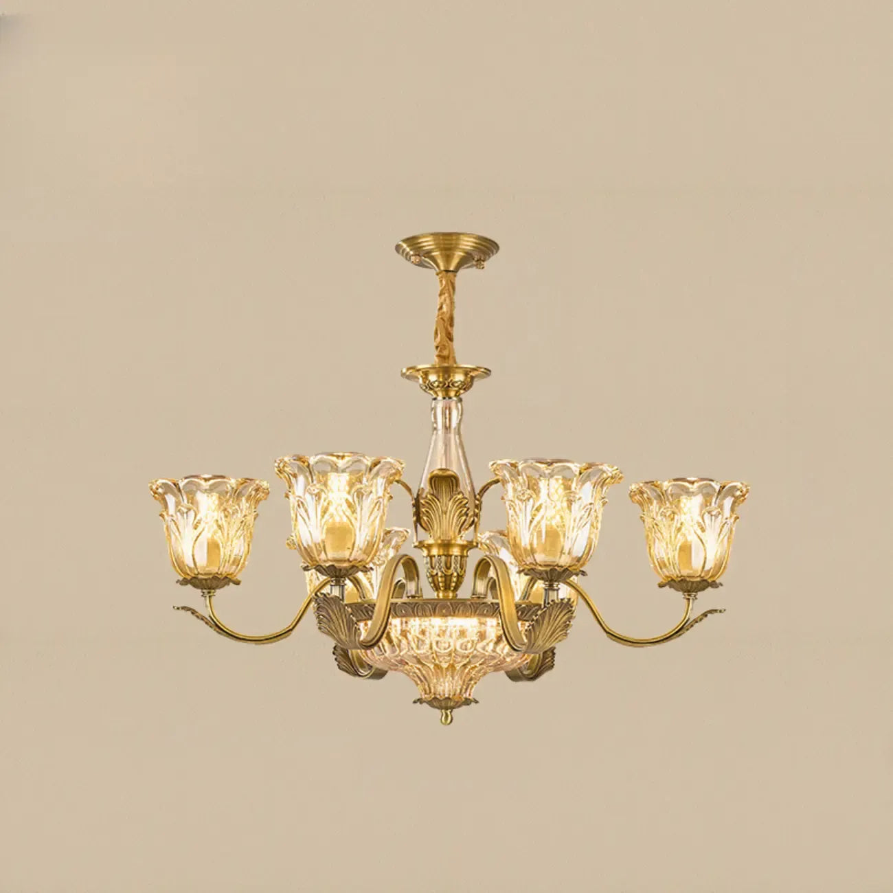 Gold Floral Glass Crystal Chandelier Elegant Design